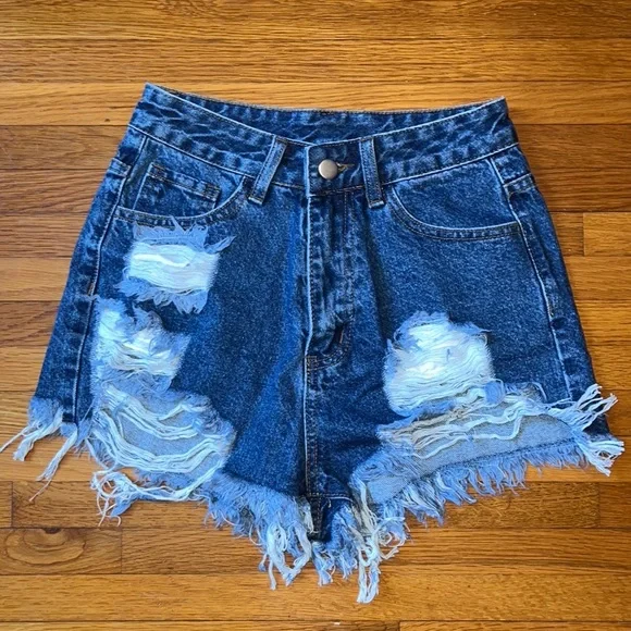 SHEIN Shorts High Waisted Ripped Raw Hem Denim Shorts Good For